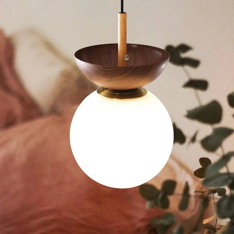Ceiling Light Glass Globe Wood Grain Design E14 Socket