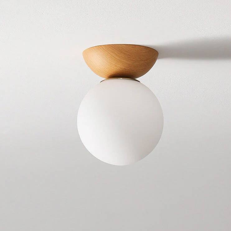 Ceiling Light Glass Globe Wood Grain Design E14 Socket