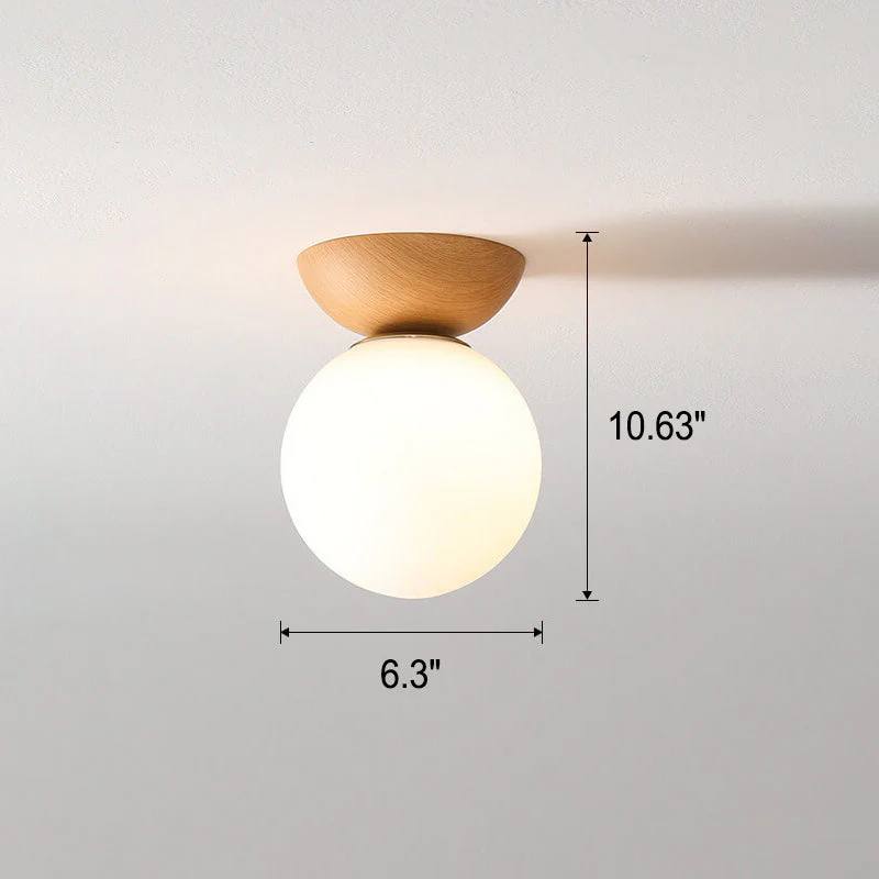 Ceiling Light Glass Globe Wood Grain Design E14 Socket