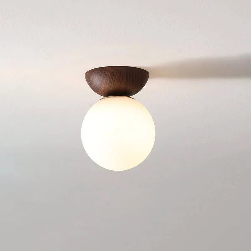 Ceiling Light Glass Globe Wood Grain Design E14 Socket