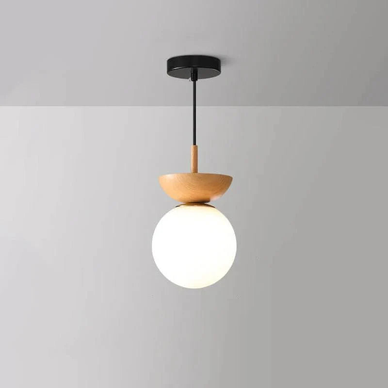 Ceiling Light Glass Globe Wood Grain Design E14 Socket