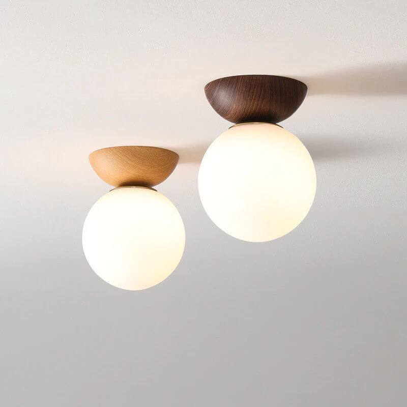 Ceiling Light Glass Globe Wood Grain Design E14 Socket