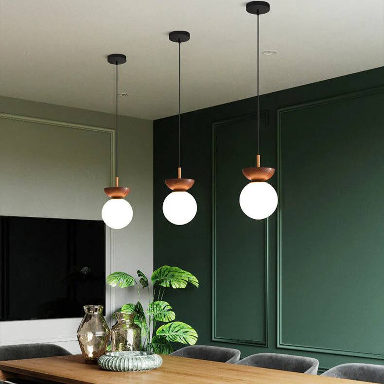 Ceiling Light Glass Globe Wood Grain Design E14 Socket