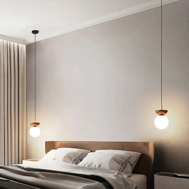 Ceiling Light Glass Globe Wood Grain Design E14 Socket