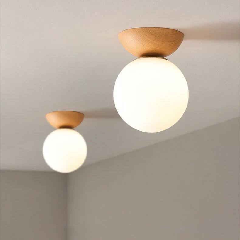 Ceiling Light Glass Globe Wood Grain Design E14 Socket