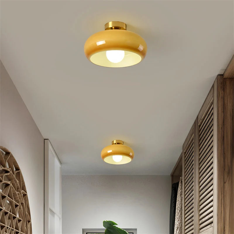 Ceiling Light Hand-Blown Glass Brass-Tone Finish