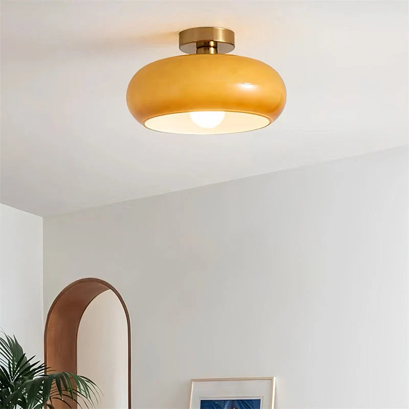 Ceiling Light Hand-Blown Glass Brass-Tone Finish