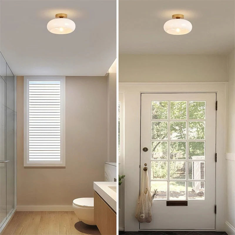 Ceiling Light Hand-Blown Glass Brass-Tone Finish
