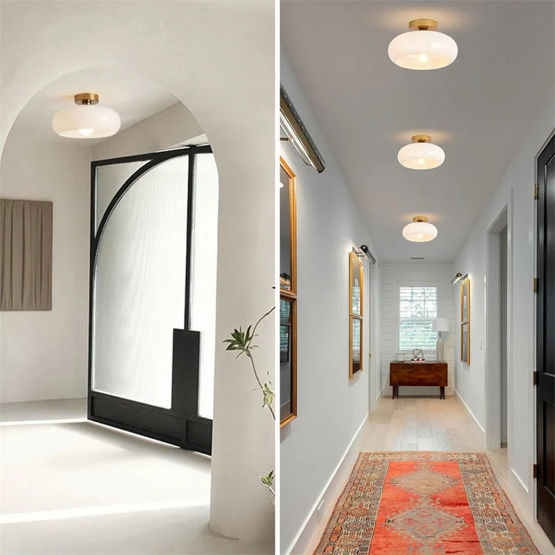 Ceiling Light Hand-Blown Glass Brass-Tone Finish