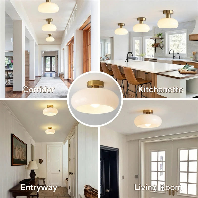 Ceiling Light Hand-Blown Glass Brass-Tone Finish