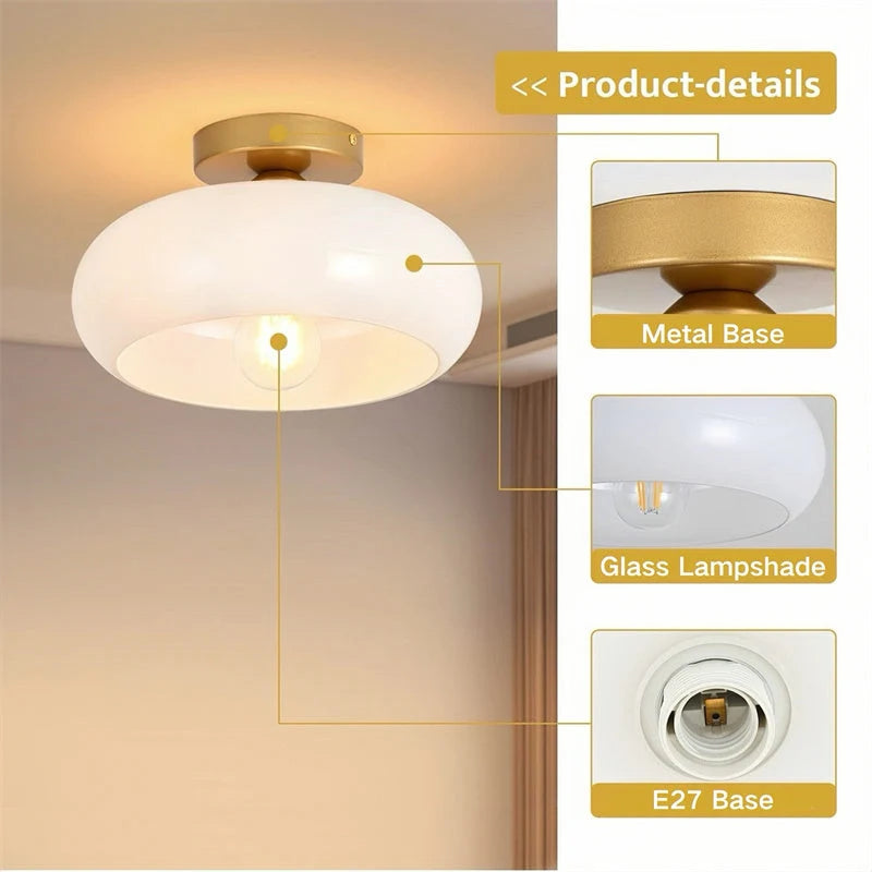 Ceiling Light Hand-Blown Glass Brass-Tone Finish