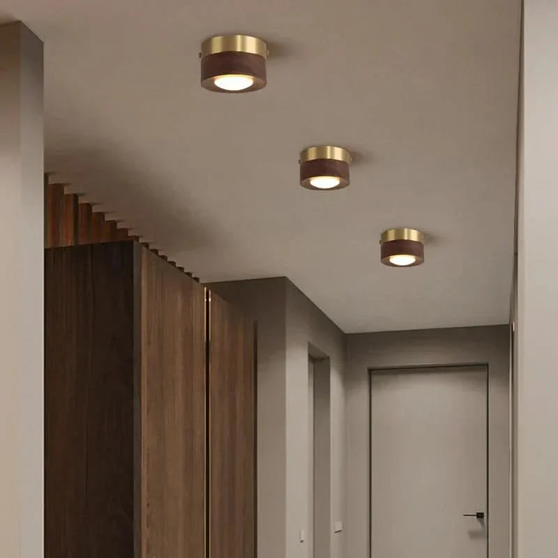 Ceiling Light Natural Wood Integrated LED Three-Color Lighting