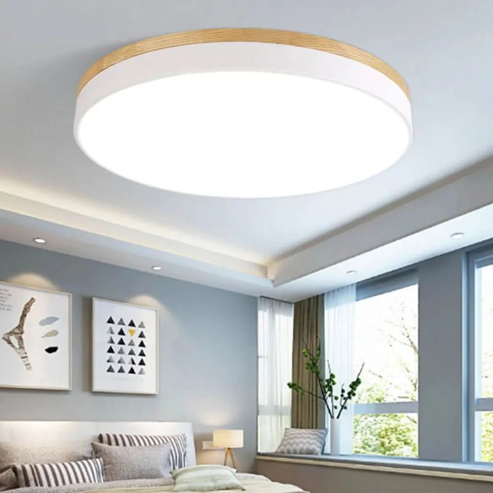 Ceiling Light Natural Wood Metal Adjustable Color Temperature