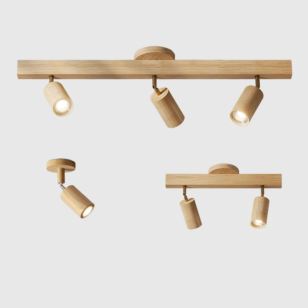 Ceiling Light Solid Wood Adjustable Directional Heads