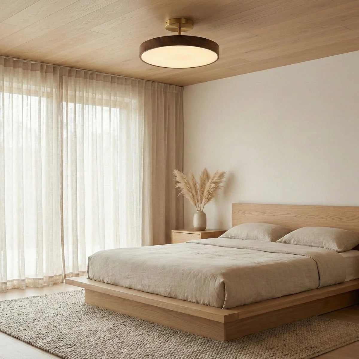 Ceiling Light Wood Round Low-Profile 3 Adjustable Light Tones