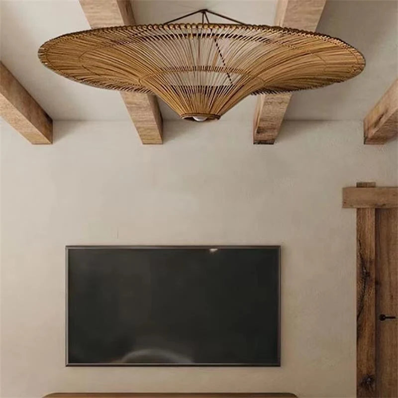 Ceiling Light Woven Natural Fiber Warm Ambient Lighting