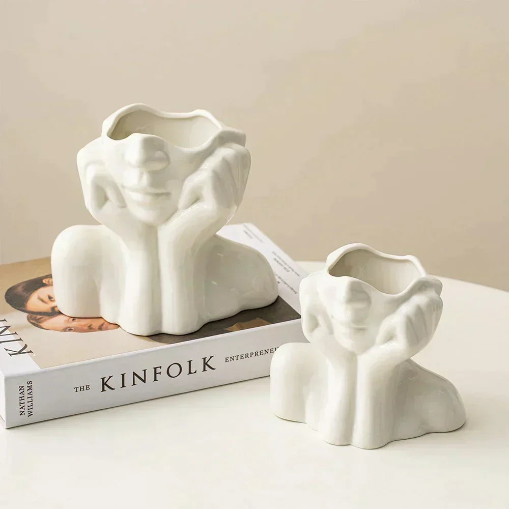 Ceramic Face Vase Modern Decorative Accent for Flowers