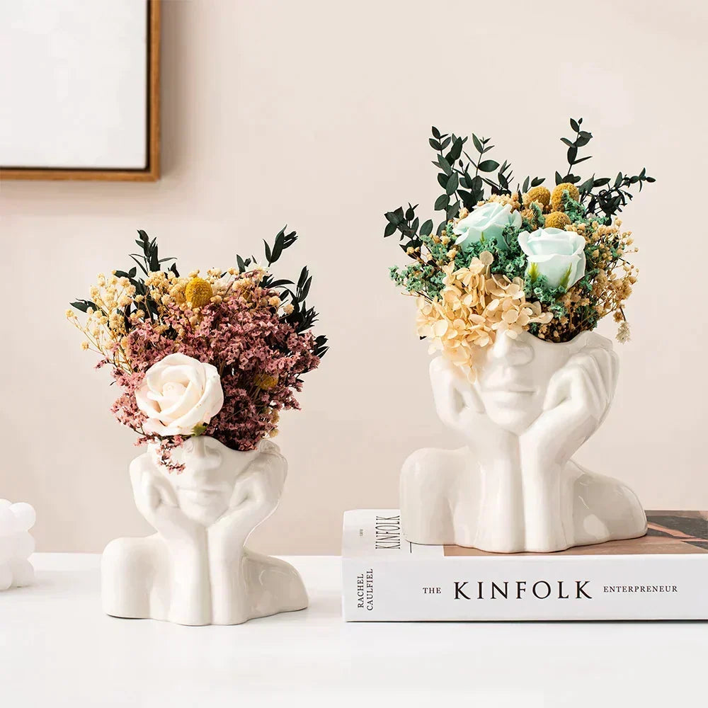 Ceramic Face Vase Modern Decorative Accent for Flowers