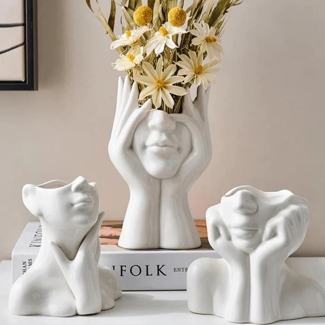 Ceramic Face Vase Modern Decorative Accent for Flowers
