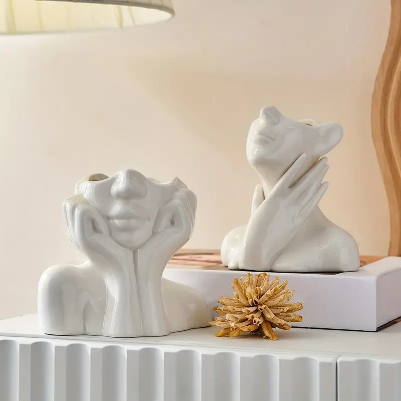 Ceramic Face Vase Modern Decorative Accent for Flowers
