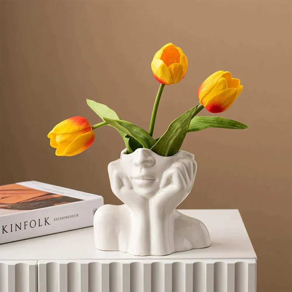 Ceramic Face Vase Modern Decorative Accent for Flowers
