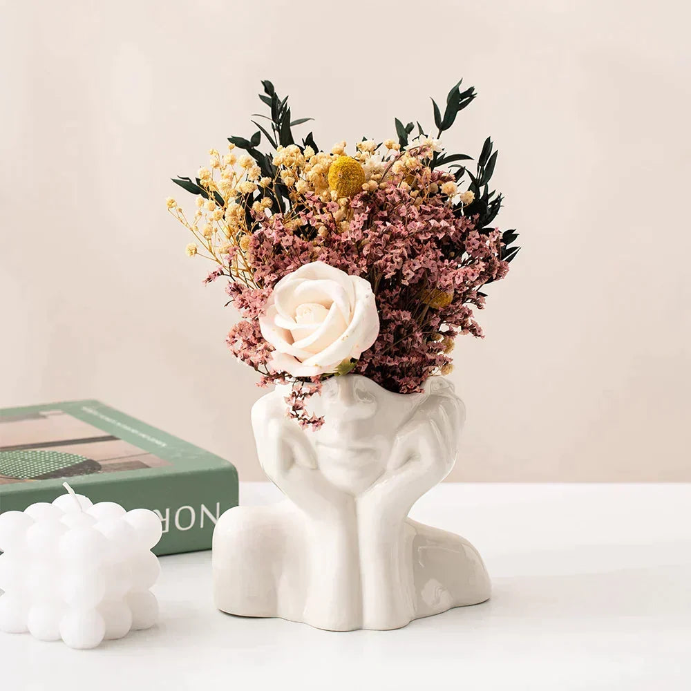 Ceramic Face Vase Modern Decorative Accent for Flowers