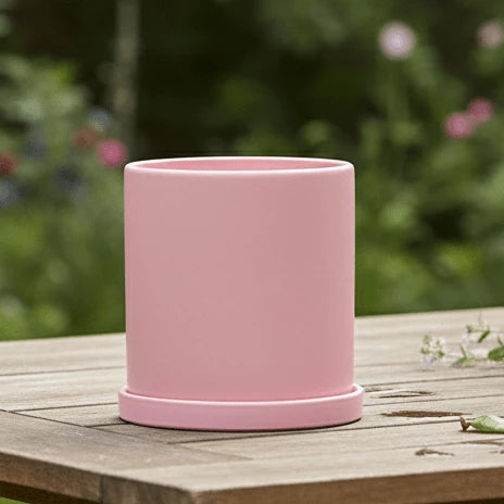 Ceramic Plant Pot Matte Glazed Drainage Hole Matching Saucer