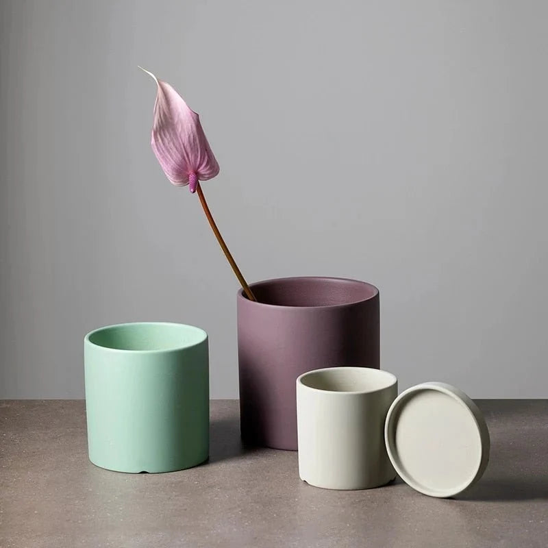 Ceramic Plant Pot Matte Glazed Drainage Hole Matching Saucer