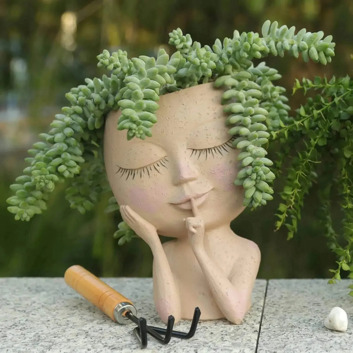 Ceramic Planter Sculpted Face Compact Size for Small Plants