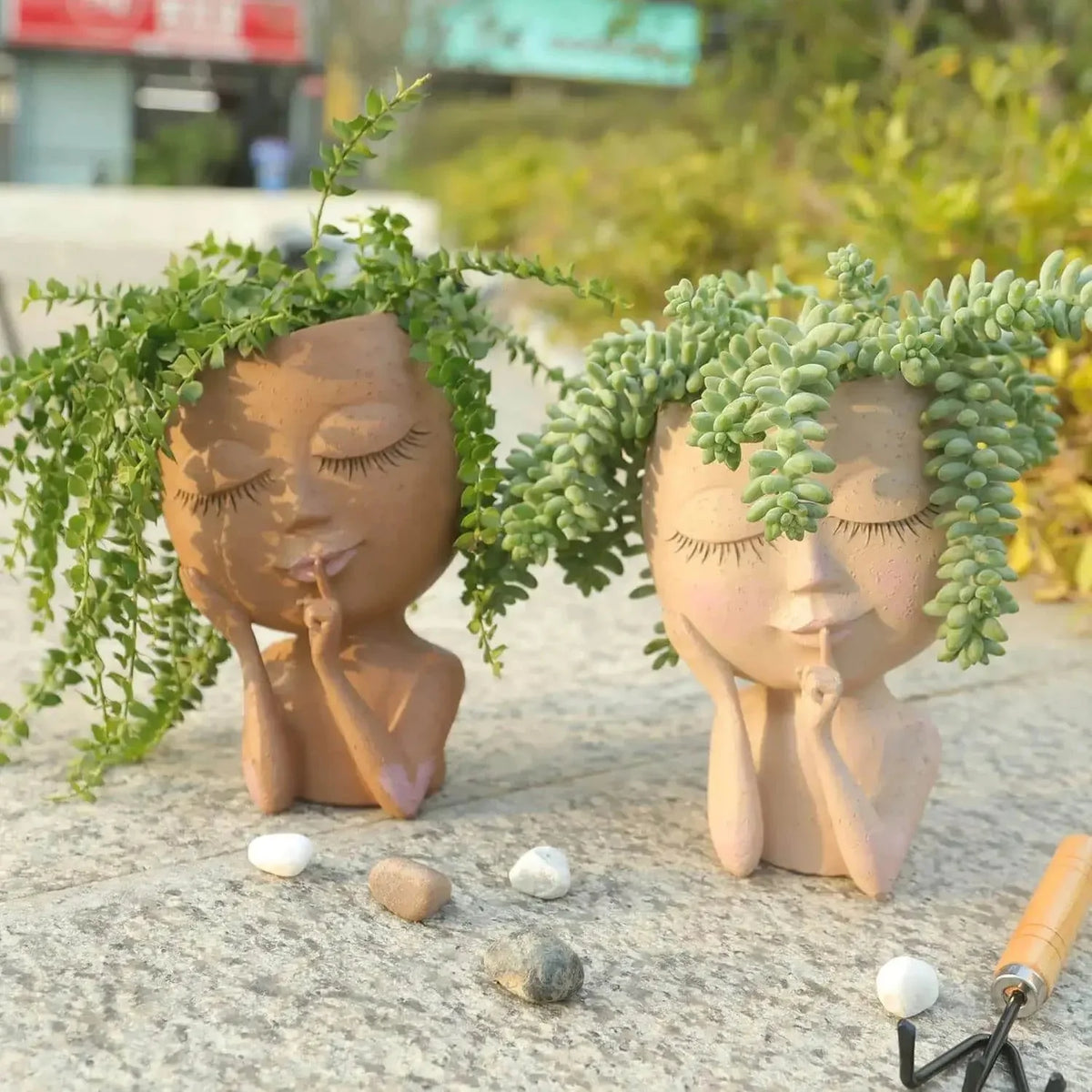 Ceramic Planter Sculpted Face Compact Size for Small Plants