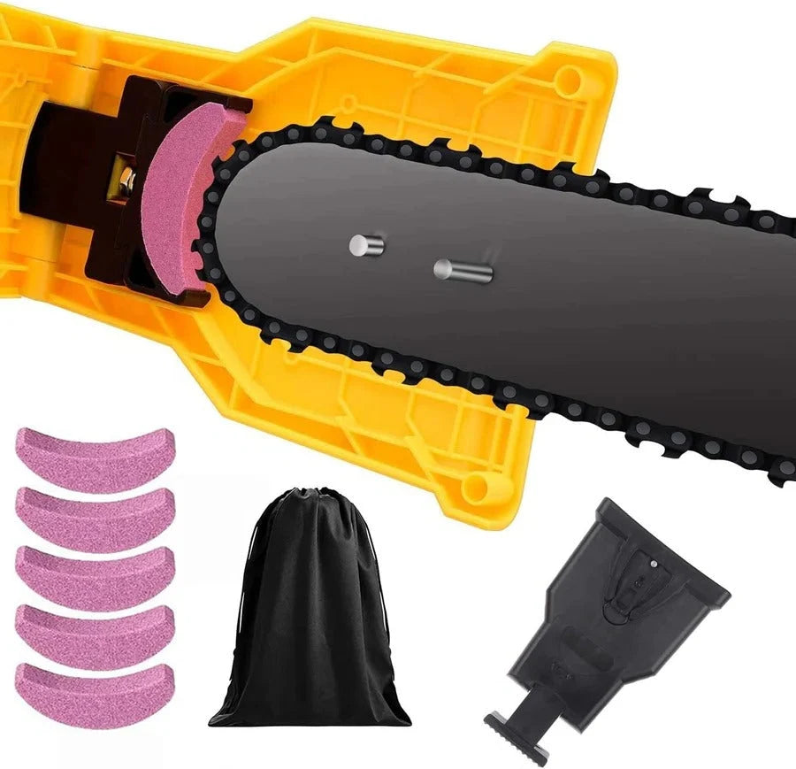 Chainsaw Chain Sharpener Adjustable Dual Pins Replaceable Stone Fits 14–20 Inch Bars