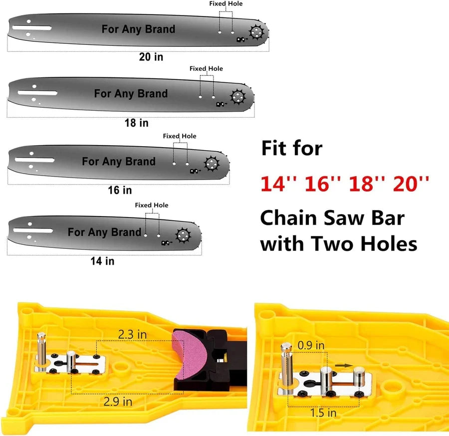 Chainsaw Chain Sharpener Adjustable Dual Pins Replaceable Stone Fits 14–20 Inch Bars
