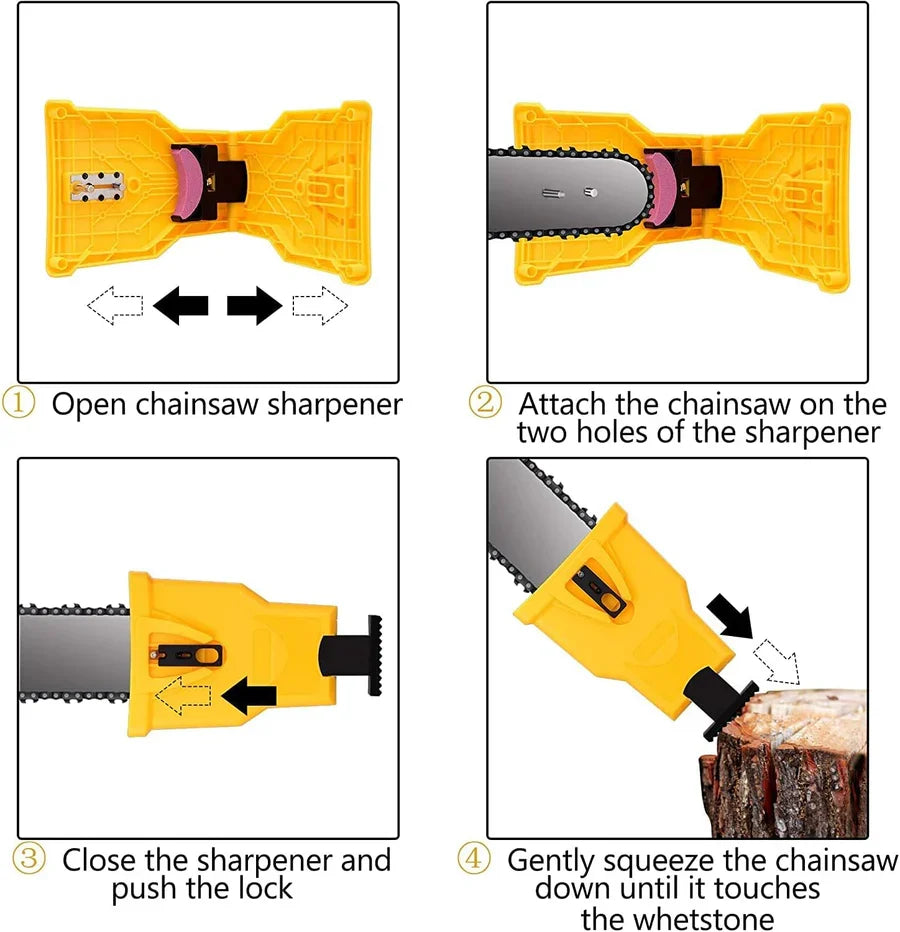 Chainsaw Chain Sharpener Adjustable Dual Pins Replaceable Stone Fits 14–20 Inch Bars