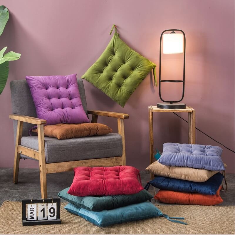 Chair Cushion Velvet Tie-On 16 x 16 Inch