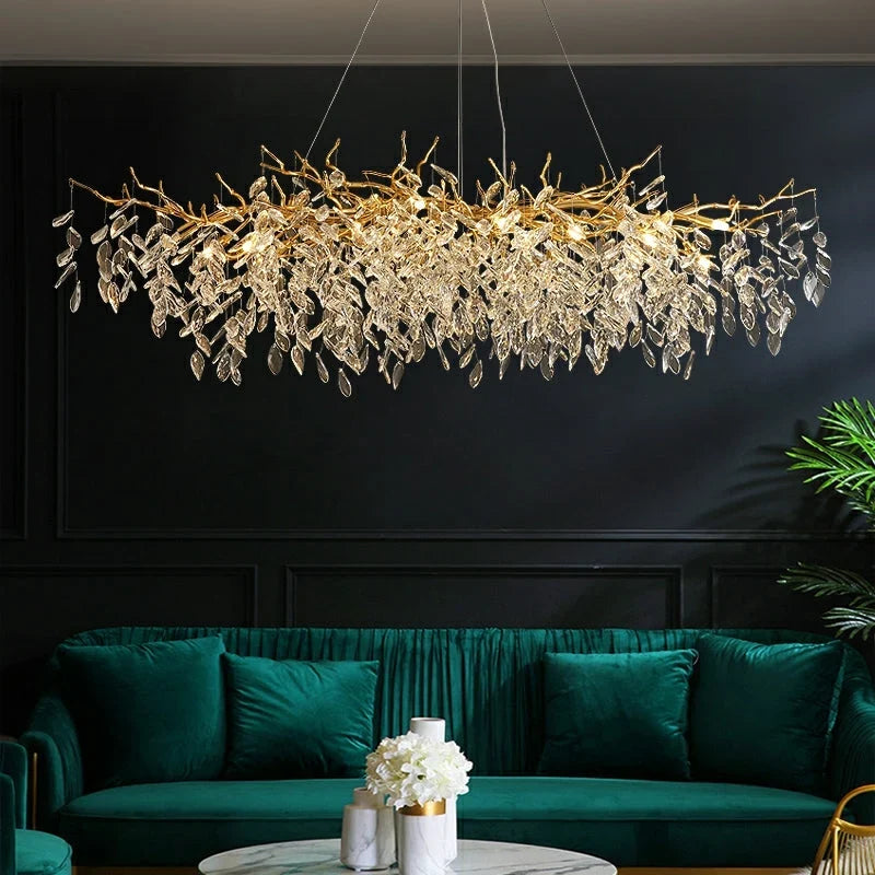 Chandelier Crystal Branch Design Brushed Aluminum LED Bulbs Included
