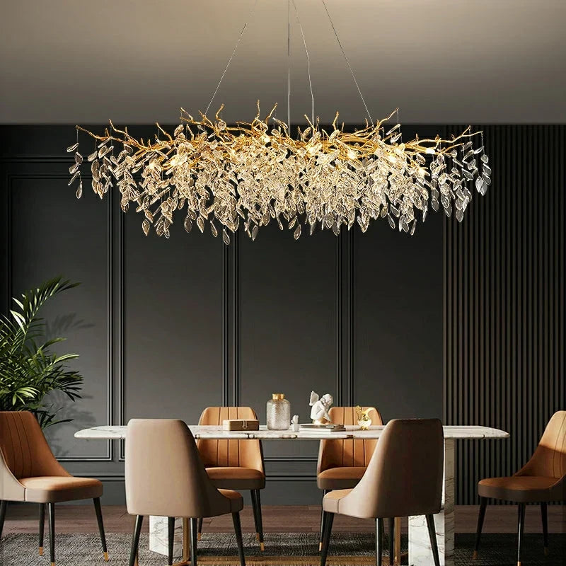 Chandelier Crystal Branch Design Brushed Aluminum LED Bulbs Included