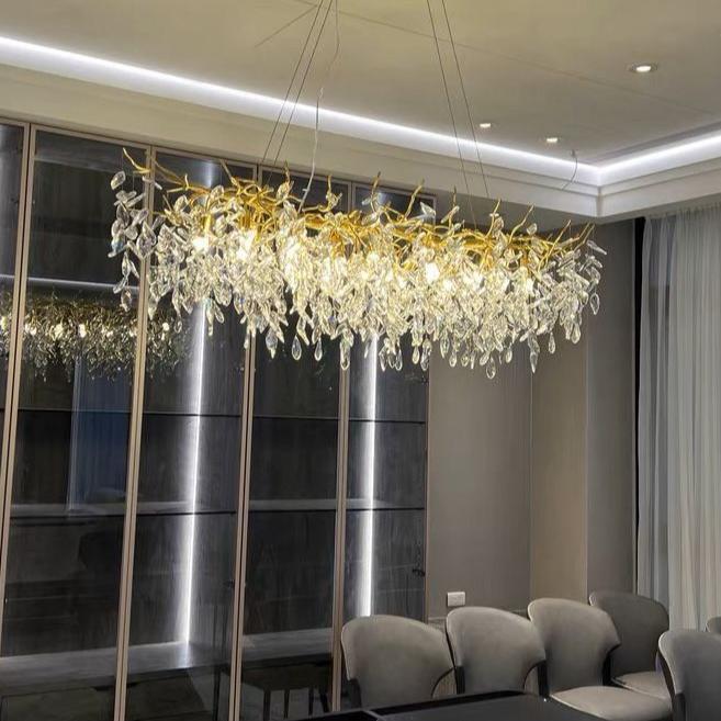 Chandelier Crystal Branch Design Brushed Aluminum LED Bulbs Included