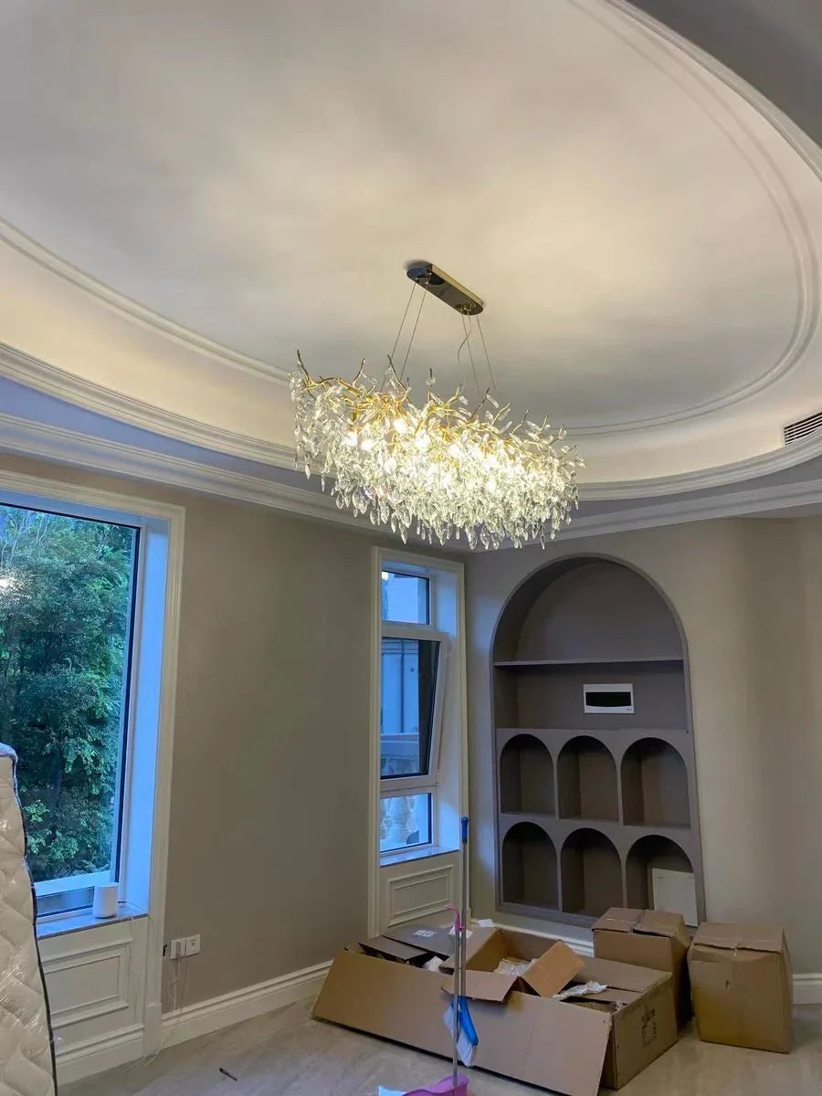 Chandelier Crystal Branch Design Brushed Aluminum LED Bulbs Included