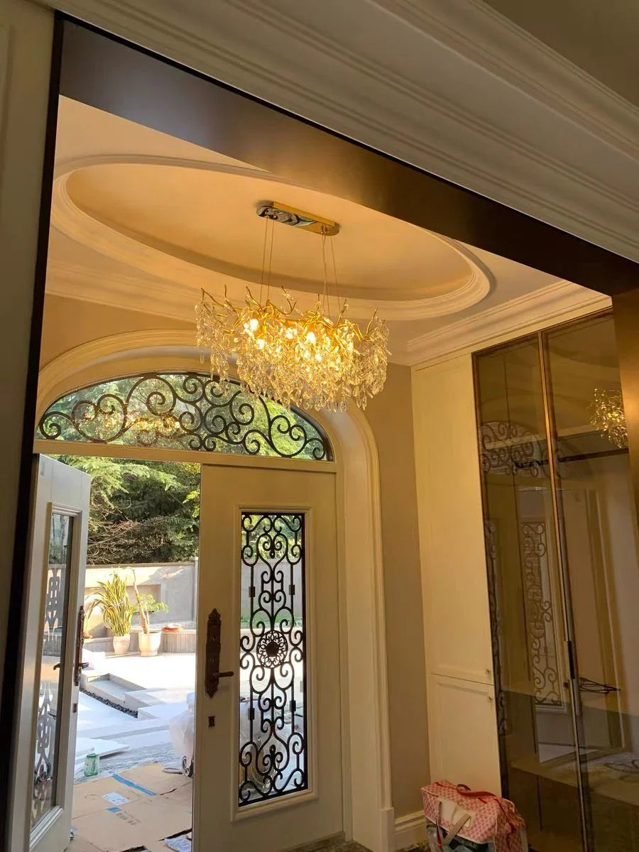 Chandelier Crystal Branch Design Brushed Aluminum LED Bulbs Included