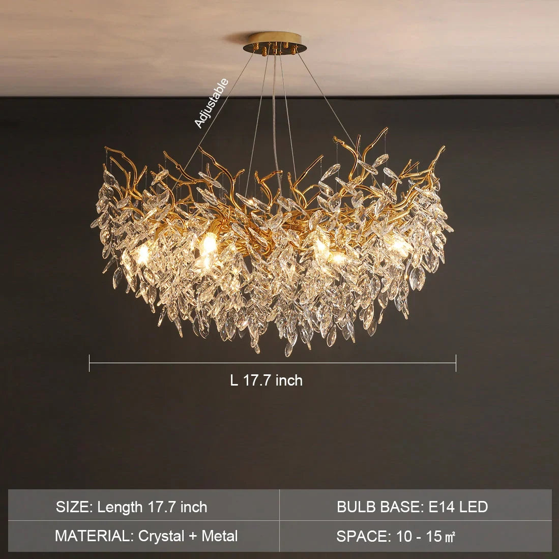 Chandelier Crystal Branch Design Brushed Aluminum LED Bulbs Included