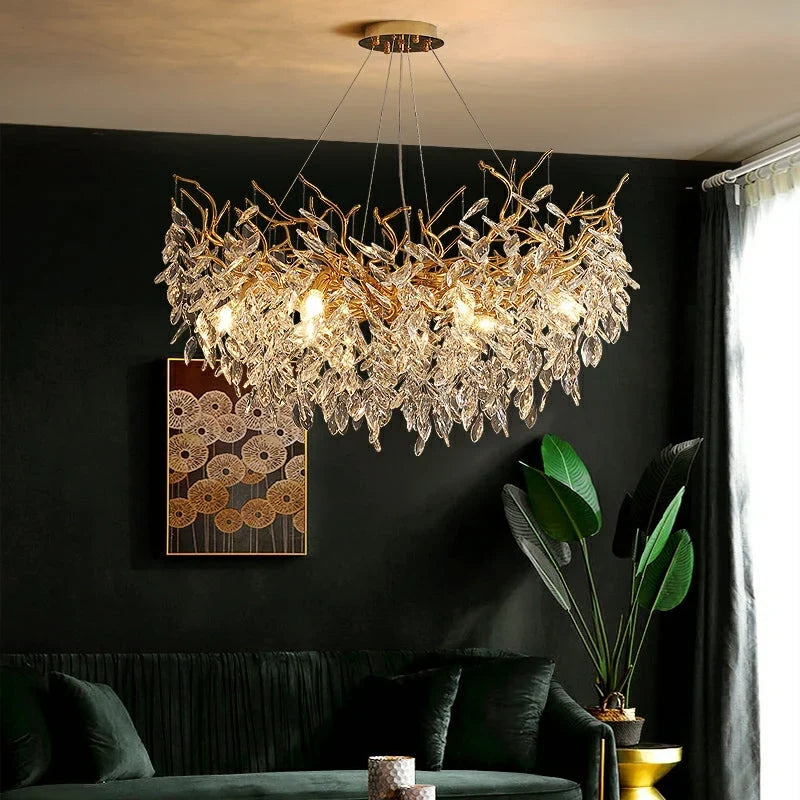 Chandelier Crystal Branch Design Brushed Aluminum LED Bulbs Included