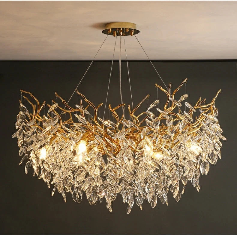 Chandelier Crystal Branch Design Brushed Aluminum LED Bulbs Included