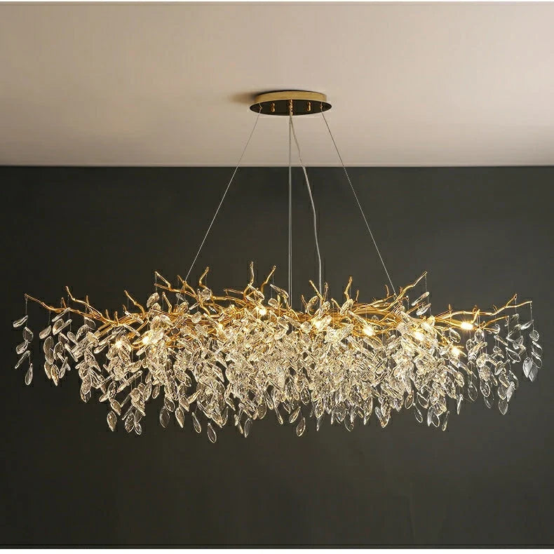 Chandelier Crystal Branch Design Brushed Aluminum LED Bulbs Included
