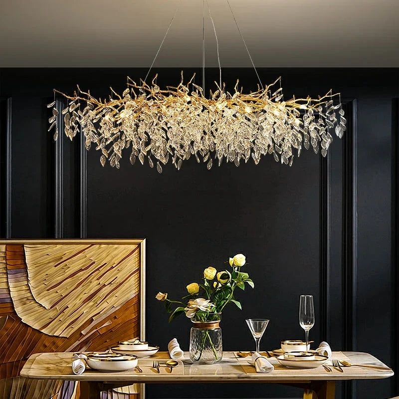 Chandelier Crystal Branch Design Brushed Aluminum LED Bulbs Included