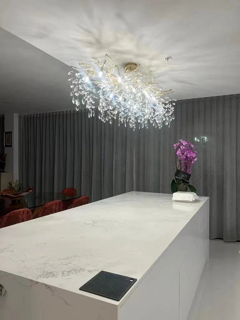 Chandelier Crystal Branch Design Brushed Aluminum LED Bulbs Included