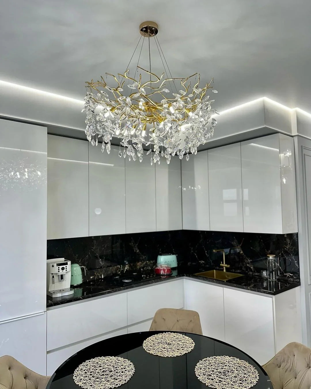 Chandelier Crystal Branch Design Brushed Aluminum LED Bulbs Included