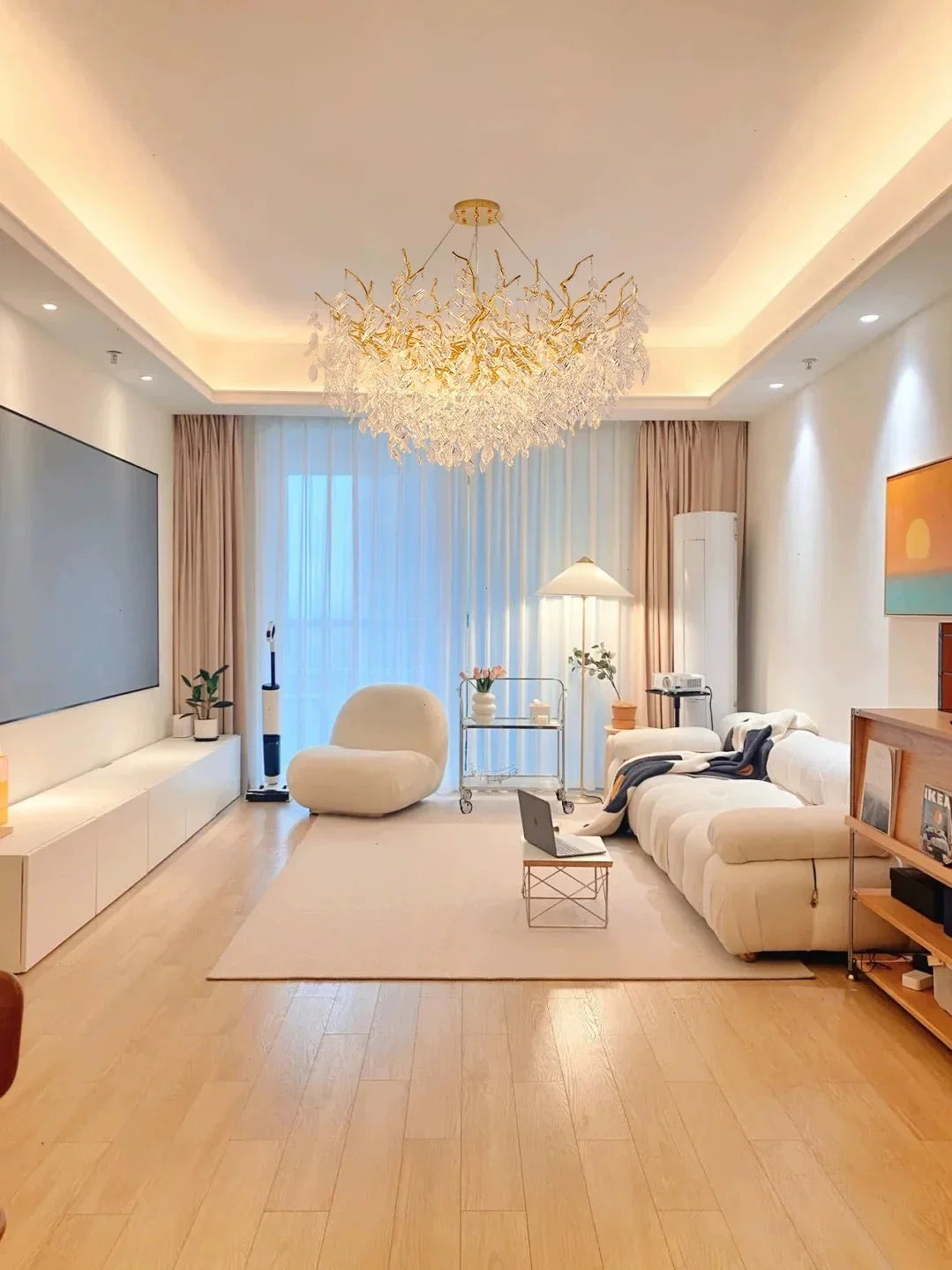 Chandelier Crystal Branch Design Brushed Aluminum LED Bulbs Included