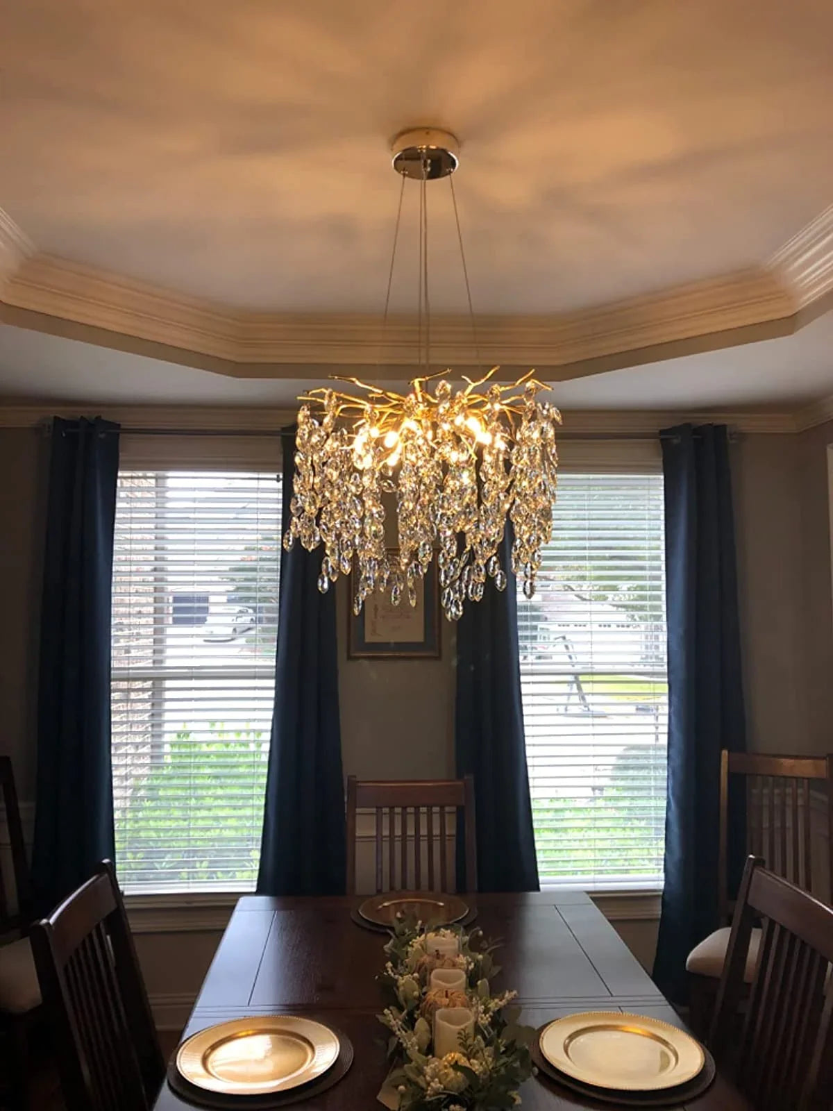 Chandelier Crystal Branch Design Brushed Aluminum LED Bulbs Included
