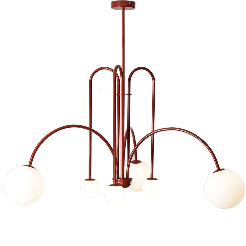Chandelier Curved Metal Frame Frosted Glass Globes