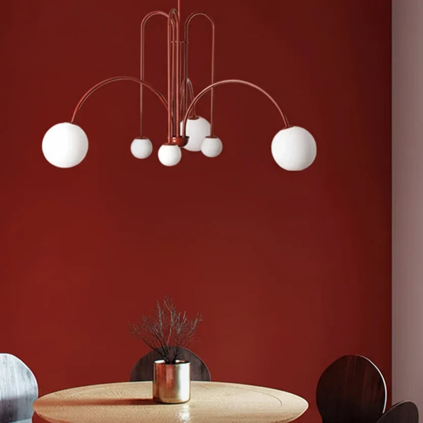 Chandelier Curved Metal Frame Frosted Glass Globes